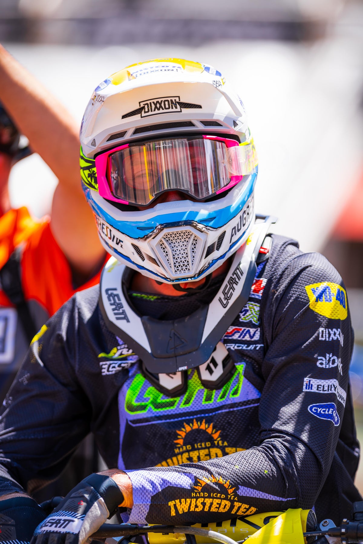 Kyle Chisholm Leatt athlete sitting on bike in full Moto kit
